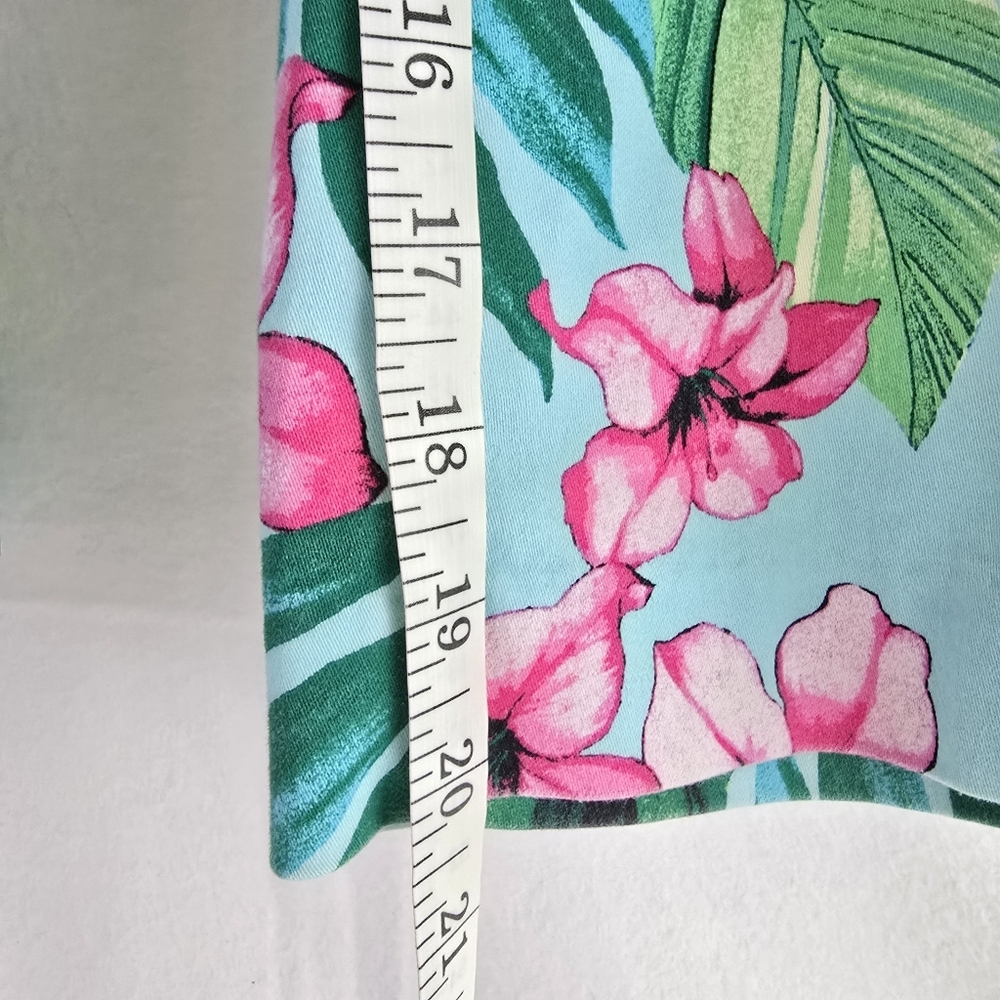 Chicos Sz 1 Perfect Stretch Mystical Blue Blossoms Floral Tropical Capri Pants - Picture 12 of 12